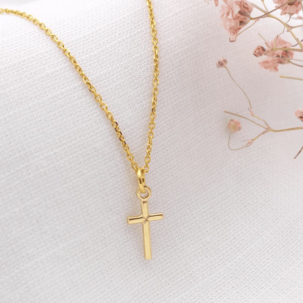 Kreuz Kette aus 925 Silber vergoldet als Kommunion Geschenk für Mädchen