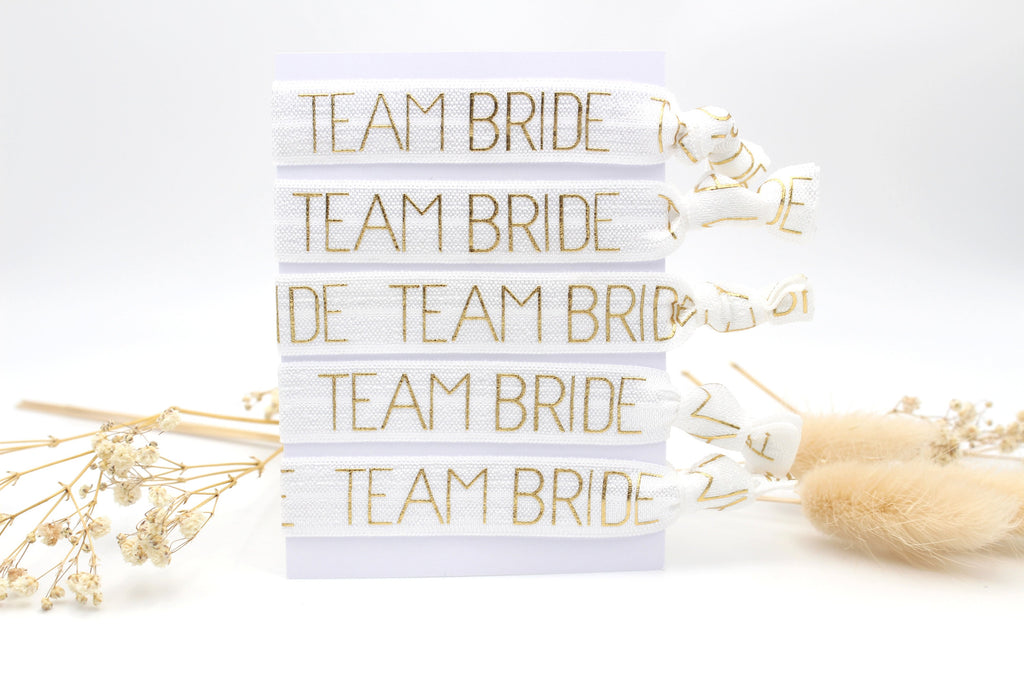 5er Set weiß Team Bride Armband und Team Braut zur Hochzeit
