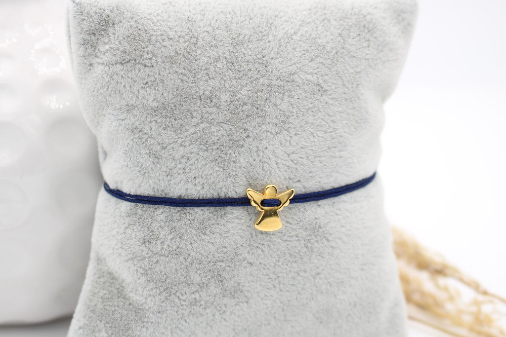 blaues Engelsarmband in goldfarben und verstellbarem Verschluss