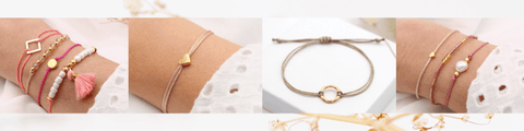 Filigrane Makramee Armbänder für Damen, zart und schlicht mit besonderen Anhängern wie Herz oder Perlen in silber-, gold- und rosegoldfarben oder mit 925 Silber Anhängern und verstellbarem Schiebeknoten Verschluss
