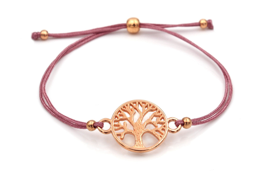 Aubergine Red farbenes Armband Lebensbaum in rosegold und edlem Kugelverschluss zum verstellen