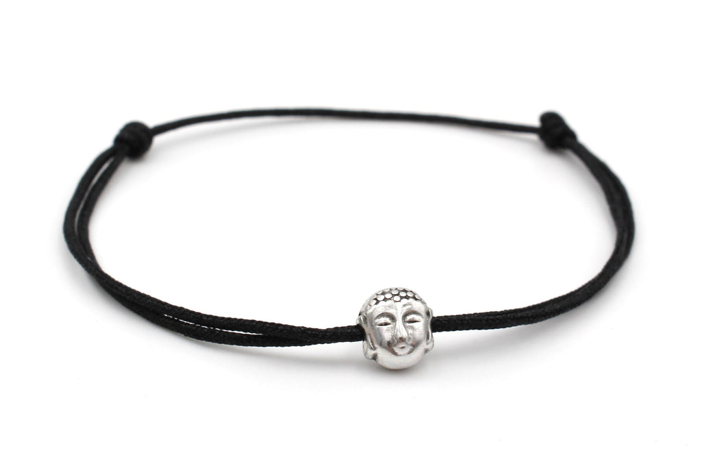 Schiebeknoten Armband schwarz mit Buddha Perle silberfarben