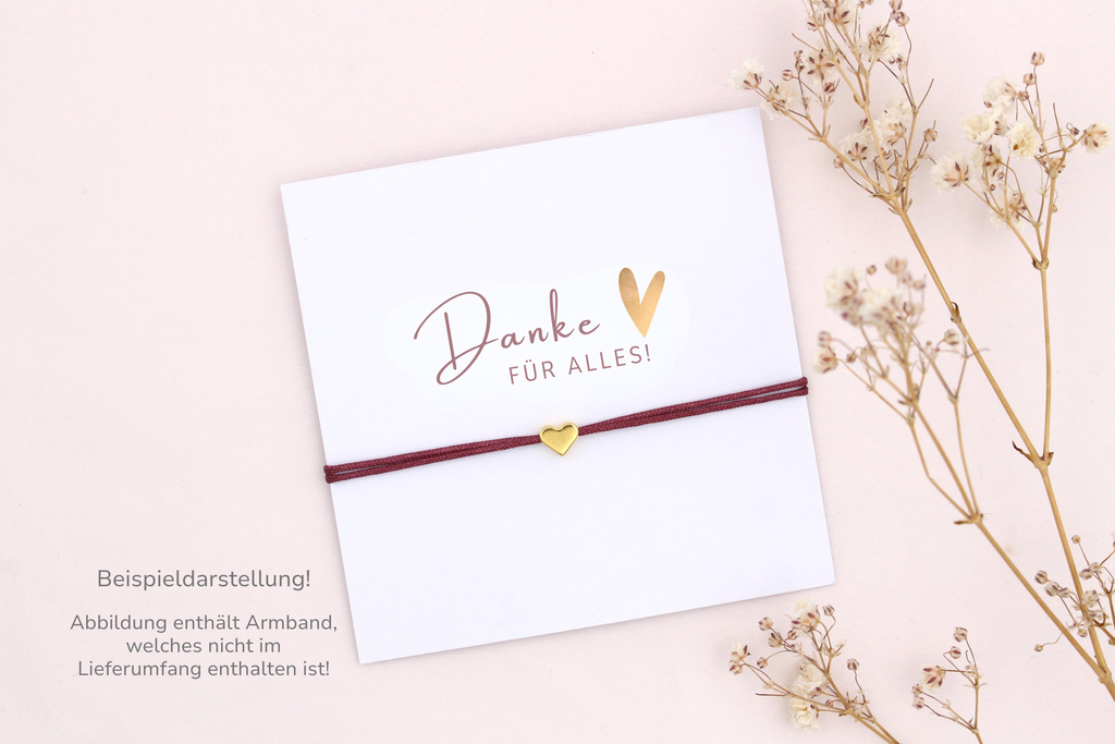 Beispieldarstellung der Dankeschön Karte mit einem Herz Armband für deiner Freundin oder  Mama Danke zu sagen als kleine Geschenkidee