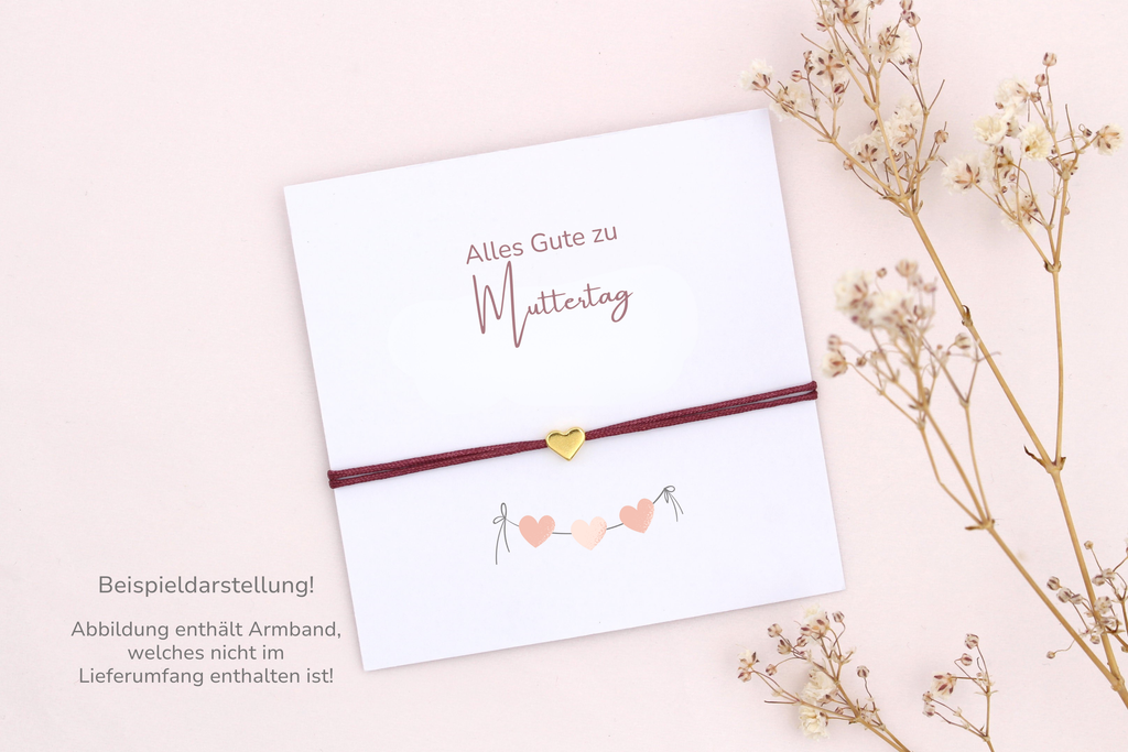 Beispieldarstellung der Muttertagskarte mit einem Armband für deine Mama als kleine Geschenkidee