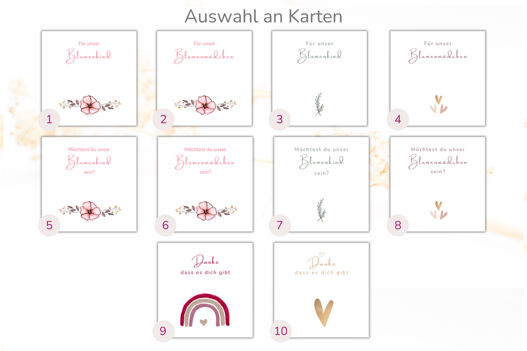 Übersicht über die Auswahl an Karten für das Blumenmädchen zu frageb