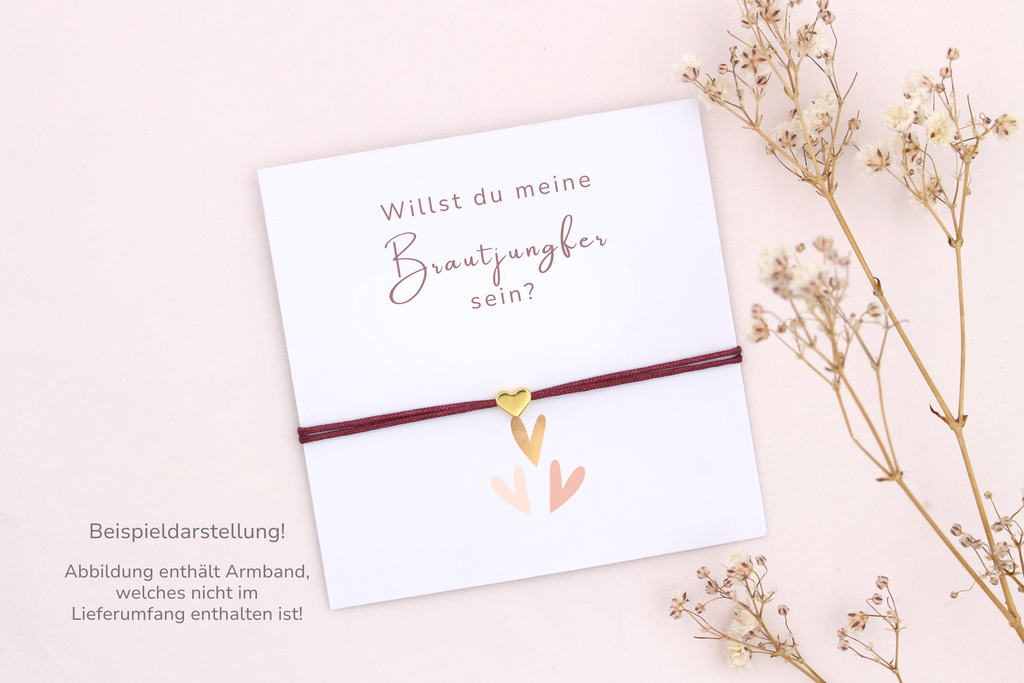 Beispieldarstellung der Brautjungfer fargen Karte mit einem passenden Makramee Armband von Beautysart Design
