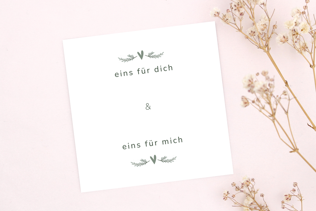 weiß grüne Freundschafts Karte mit Eins für dich und eins für mich Spruch, passend für 2 Makramee Armbänder