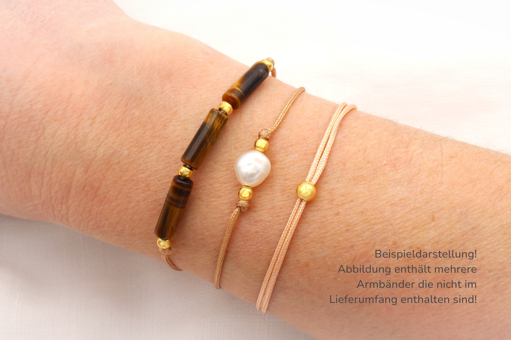 Tigerauge Tube Armband mit weiteren filigranen Makramee Armbändern aus 925 Silber Perlen