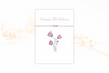 Happy Birthday Karte mit Blumen Motiv und grauem Armband mit Herz und Schiebeknoten Verschluss