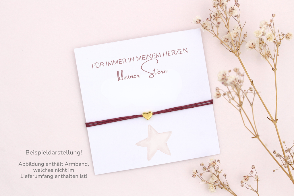 Karte Sternenkind mit Herz oder Stern Armband aus Makramee als Beispieldarstellung