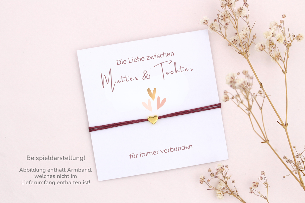 Beispieldarstellung der Mutter Tochter Karte mit einem Herz Armband für deine Mama als kleine Geschenkidee
