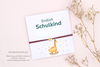 Beispieldarstellung der Schulkind Karte mit einem Armband für Mädchen und Jungen zur Einschulung
