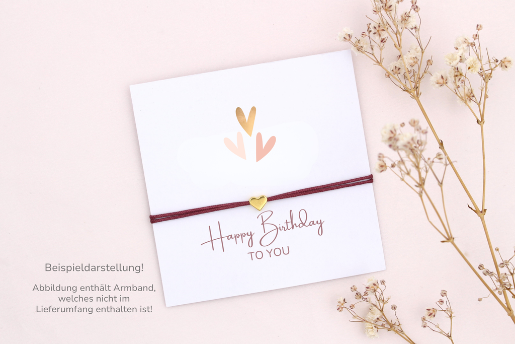 Beispieldarstellung der Geburtstagskarte mit einem Herz Armband für deine Mama als kleine Geschenkidee