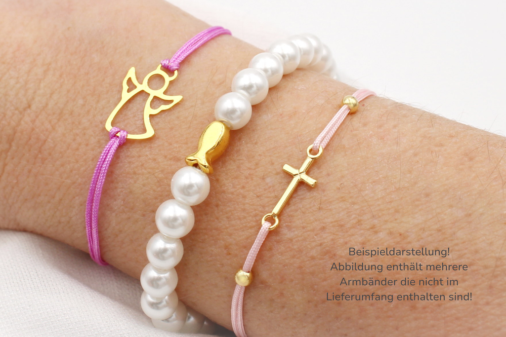 Schutzengel Armband 925 Silber vergoldet mit weiteren zarten Armbändern als Geschenk für das Kommunionkind