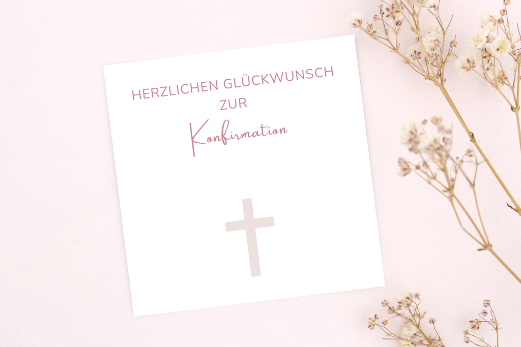 Herzlichen Glückwunsch zur Konfirmation Karte mit rosa Kreuz für ein Armband von Beautysart Design