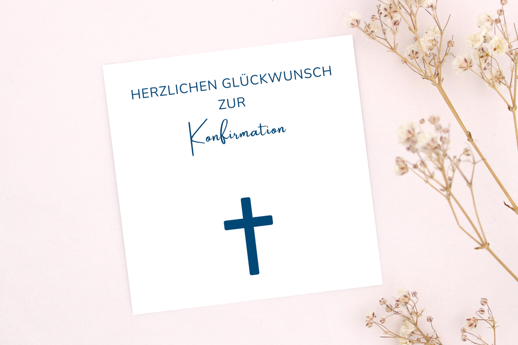 Blaue Kreuz Karte zur Konfirmation mit Glückwunschen, passend für Makramee Armbänder von Beautysart Design