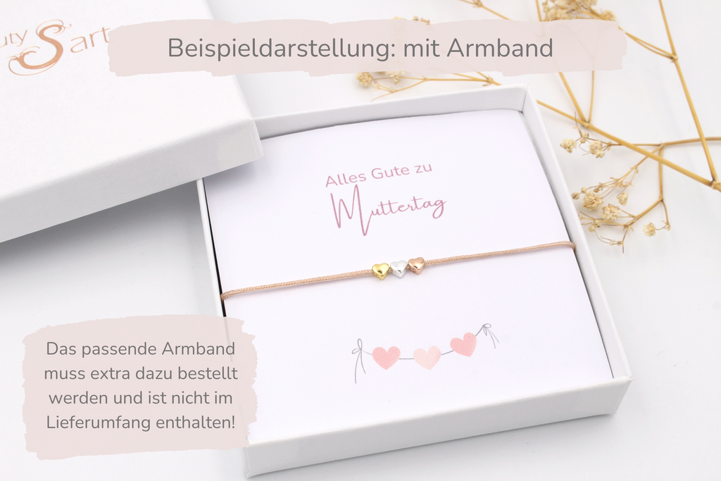 Geschenkidee für Muttertag, Armband mit Karte und passender weißer Schmuckschachtel