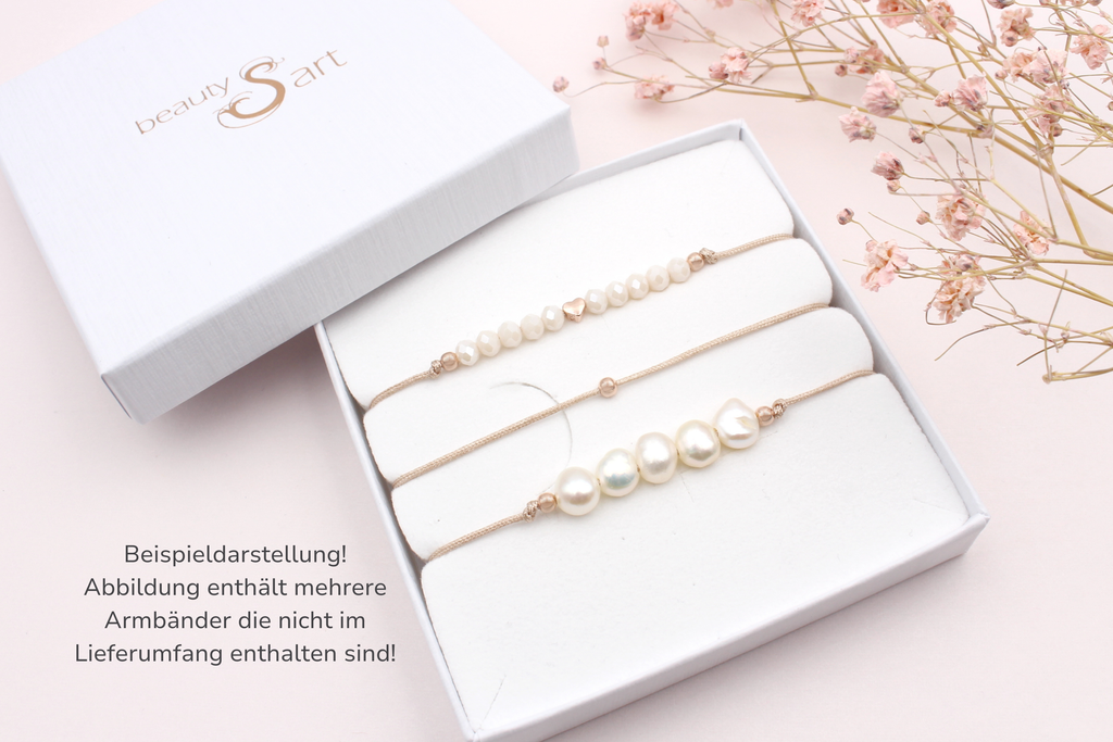 3 Makramee Armbänder mit Perlen im 3er Set in hübscher Schmuckschachtel als Geschenk verpackt
