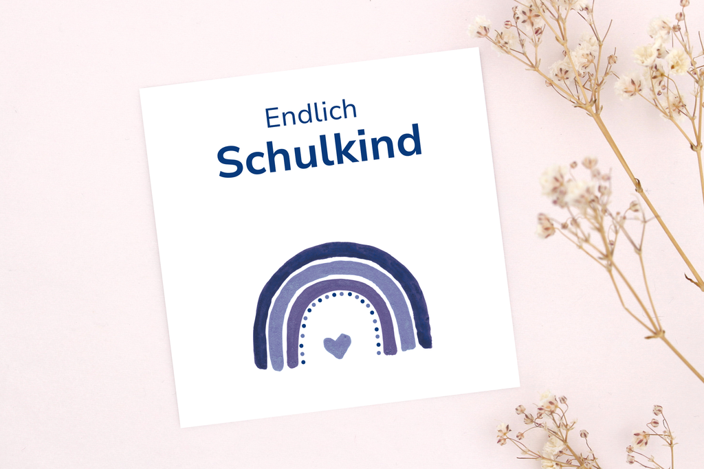 Endlich Schulkind Karte in Blau passend für ein Armband für Jungs