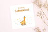 Endlich Schulkind Karte mit orangem Dino passend für ein Armband