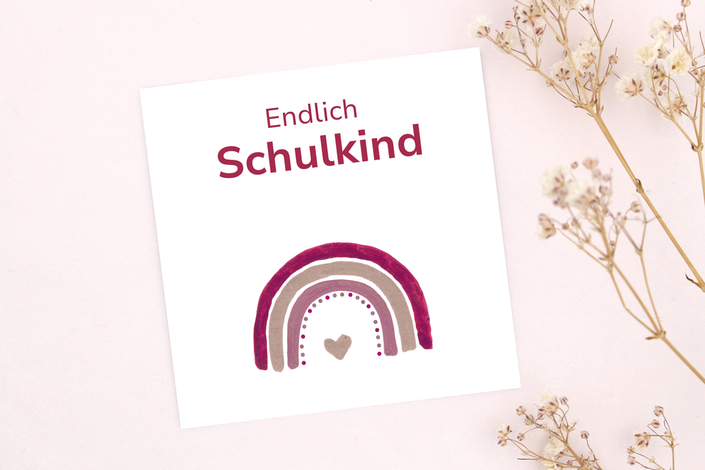 Endlich Schulkind Karte mit rosa Regenbogen für dein Armband von Beautysart Design
