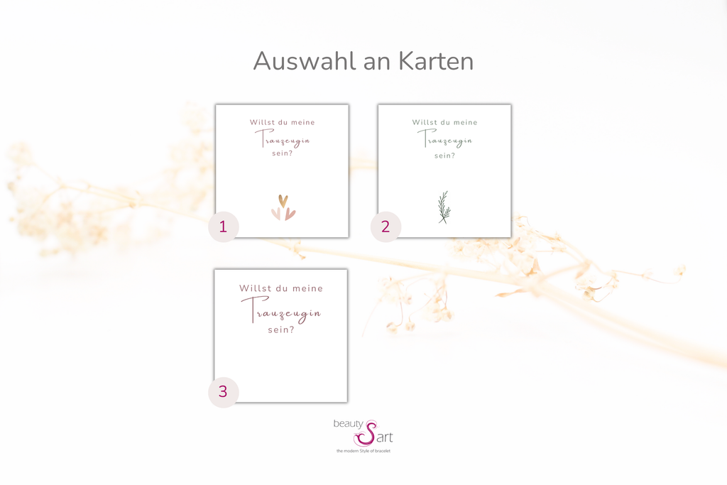 Übersicht über die Auswahl an Karten für dein Trauzeugin Armband