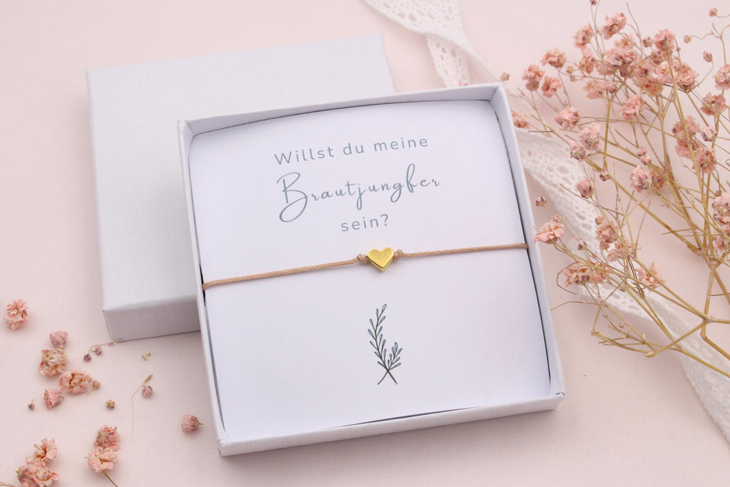 Brautjungfern Armband mit Karte (grüner Zweig) für deine Freundin oder Schwester zur Hochzeit zu fragen