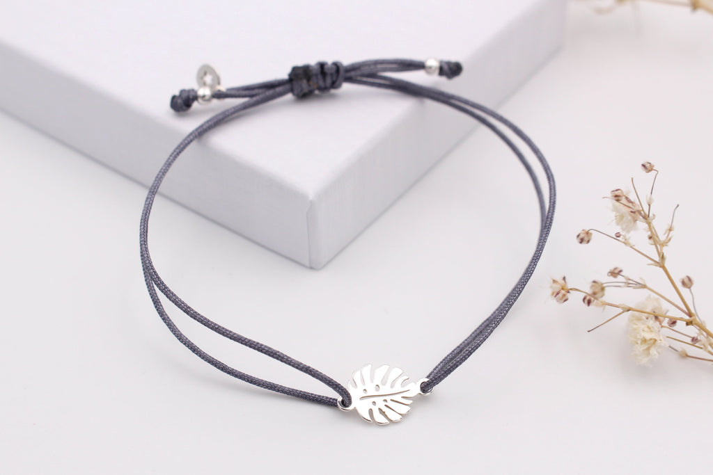 graues Philodendron Armband mit Stern Anhänger aus 925 Sterling Silber