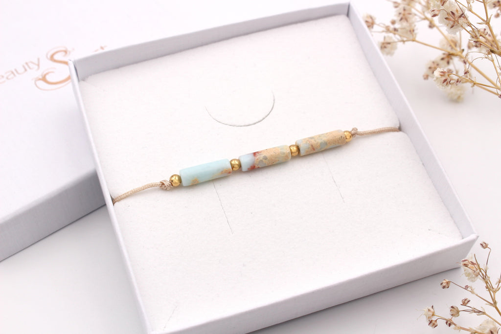 Tube Armband in beige Türkis als summer bracelet für dein Sommer Outfit in edler Geschenkverpackung