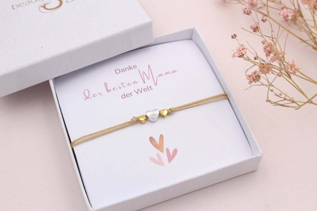 Danke der besten Mama der Welt mit einem Mutter Töchter Armband mit Karte in Schmuckschachtel verpackt
