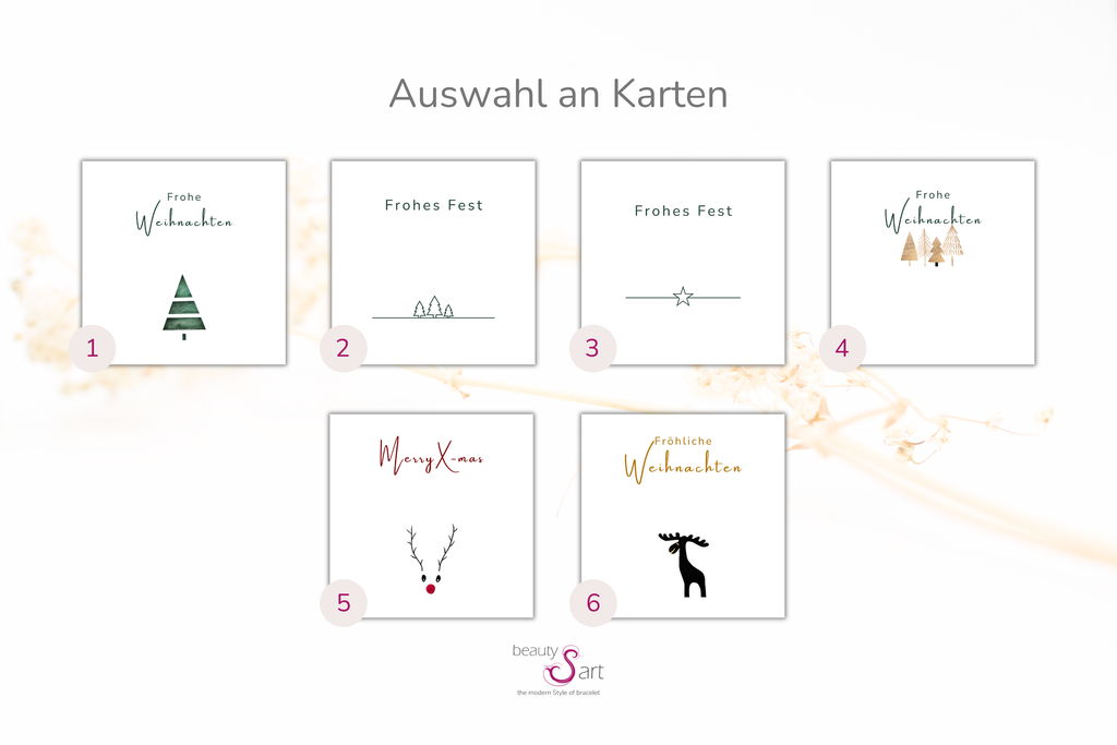 Auswahl an Karten für dein Weihnachtsarmband mit Karte