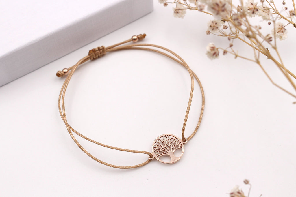 Makramee Armband Lebensbaum 925 Silber Rosé vergoldet mit verstellbarem Verschluss