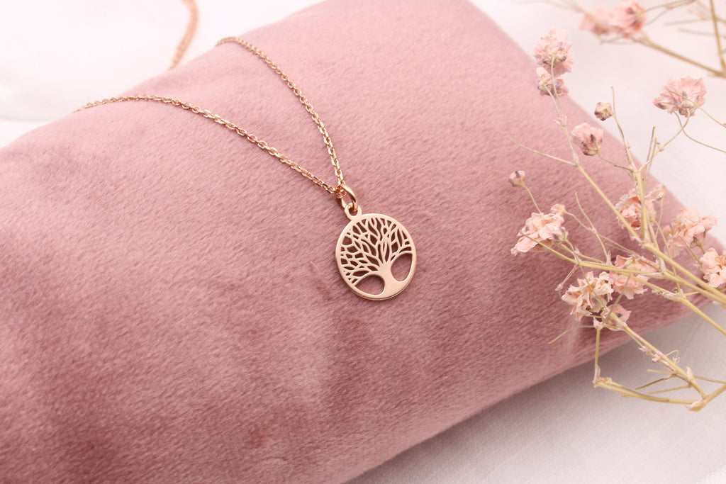 Lebensbaum Kette mit Anhänger 925 Silber Rosé vergoldet