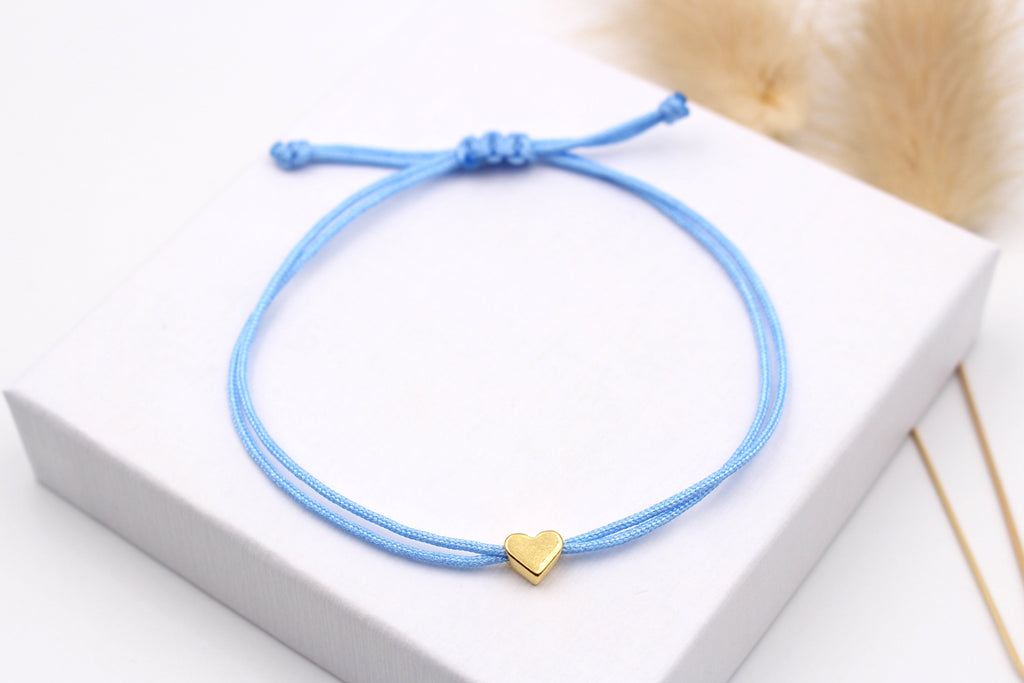 Armband Herz rosegold und blaues Makrameeband als Braut Accessoire