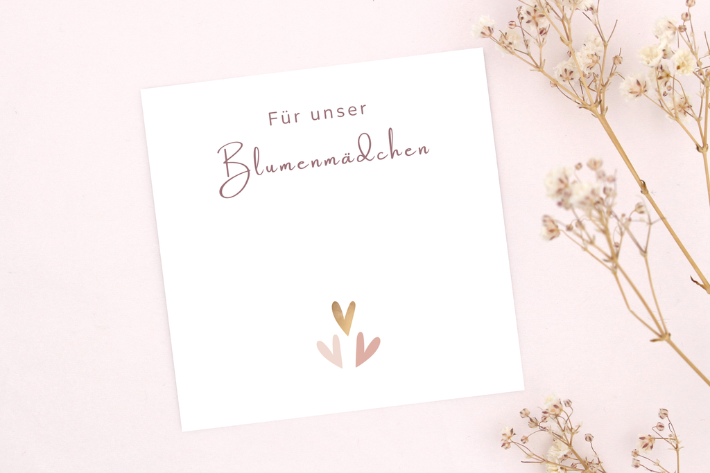 Für unser Blumenmdchen Karte mit Herzen als Ergänzung zu unseren Armbänder für dem Blumenkind zur Hochzeit danke zu sagen