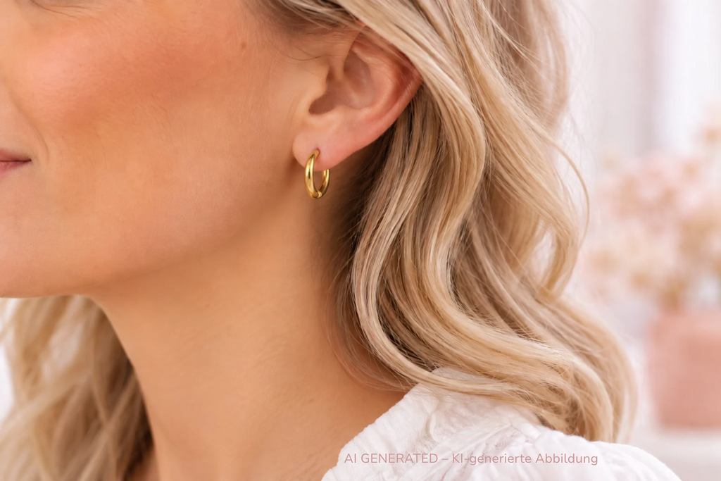 Creolen aus Edelstahl für Damen am Ohr getragen und perfekt als kleine Geschenkidee