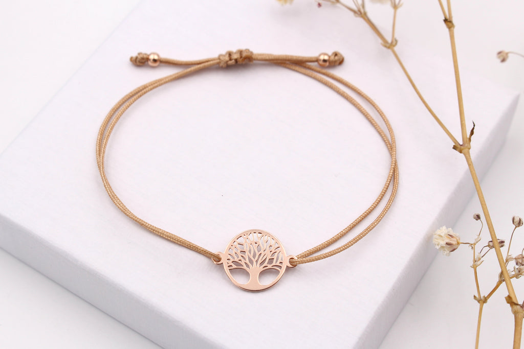 Makramee Armband Baum des Lebens rosegold als Familienarmband