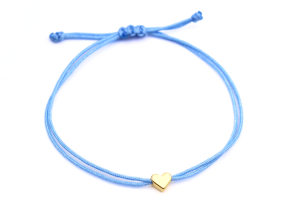 Makramee Armband hell blau mit Herz rosegold