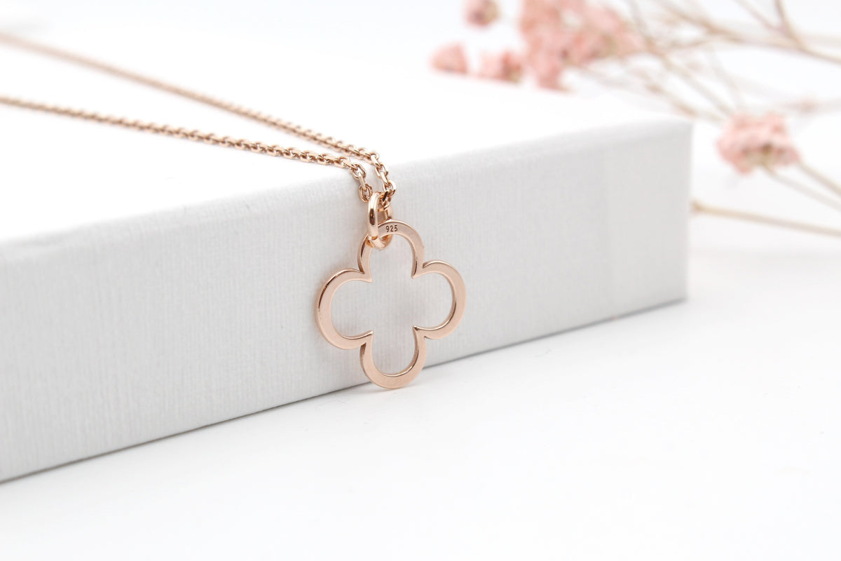 MATERIA Kleeblatt Anhänger Rosegold - 925 Silber Vergoldet Mit Zirkonia