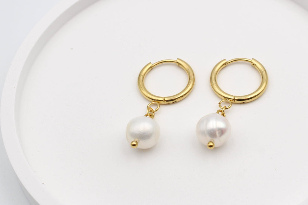 Edelstahl Creolen mit Perle im Set