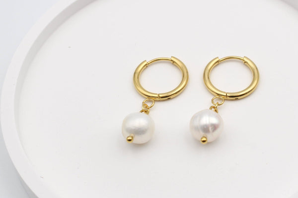 Edelstahl Creolen mit Perlen im Set