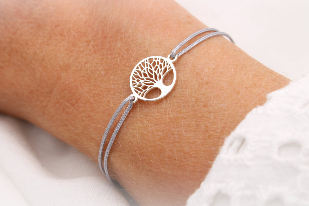 graues Makramee Armband Lebensbaum 925 Silber