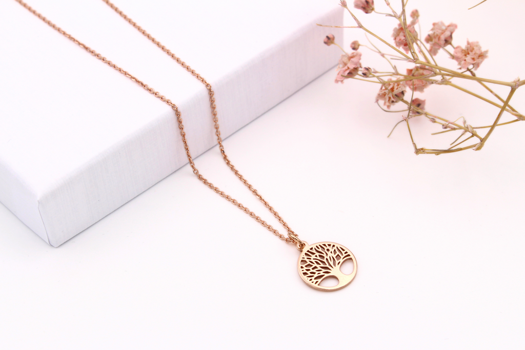 Tree of Life Kette in 925 Silber rose vergoldet
