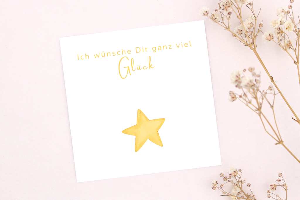 Ich wünsche dir ganz viel Glück Grußkarte mit einem Sternsymbol als ergänzung zu unseren Armbändern