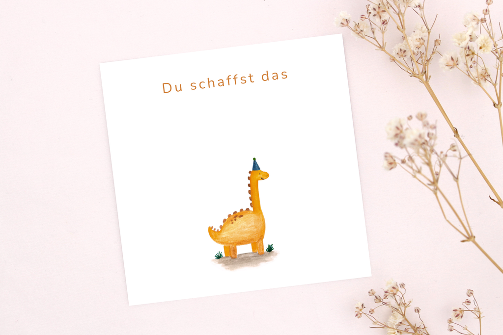 Du schaffst das Karte mit orangem Dino