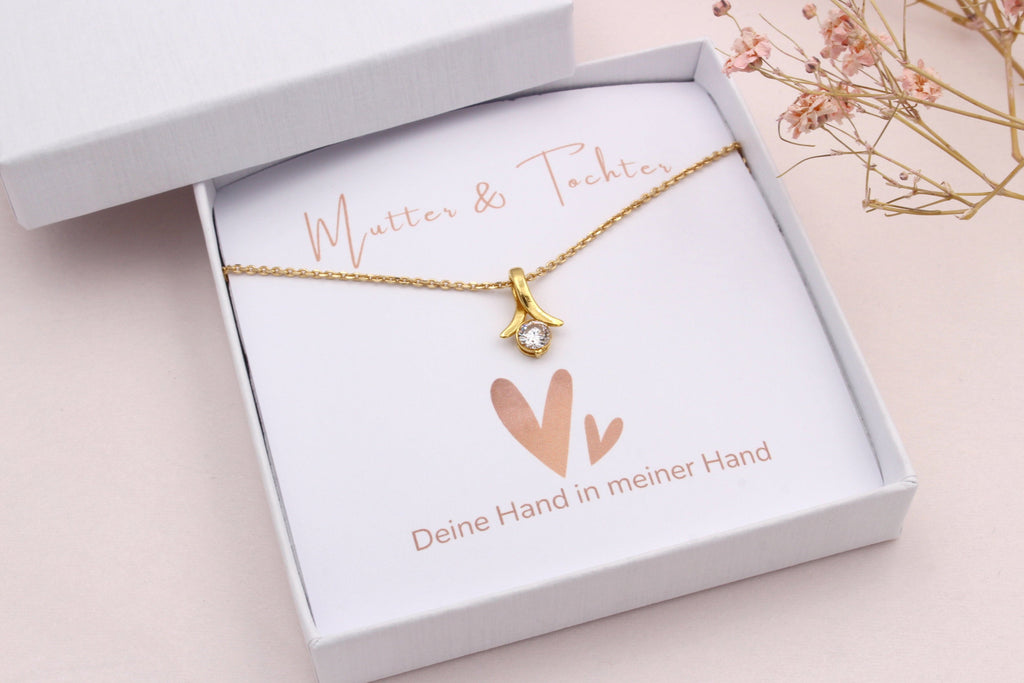 Mutter Tochter Kette 925 Silber vergoldet mit Karte für die Mama in Schmuckschachtel verpackt als besondere Nachricht