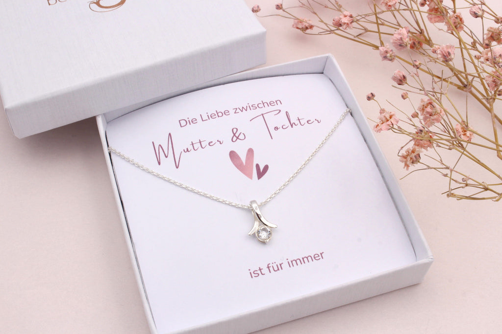 Mutter Tochter Halskette 925 Silber mit hübscher Karte in der Schmuckschachtel