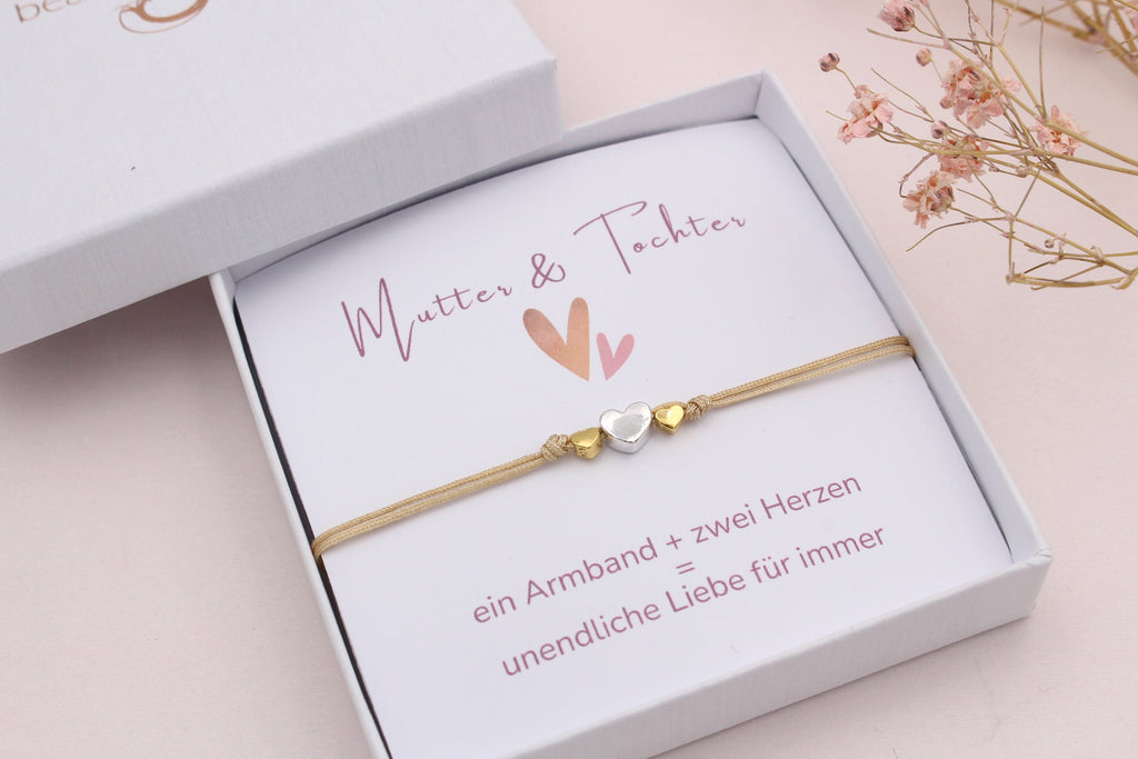 Mutter Töchter Armband mit Karte und Spruch, ein Armband +zwei Herzen = unendliche Liebe für immer