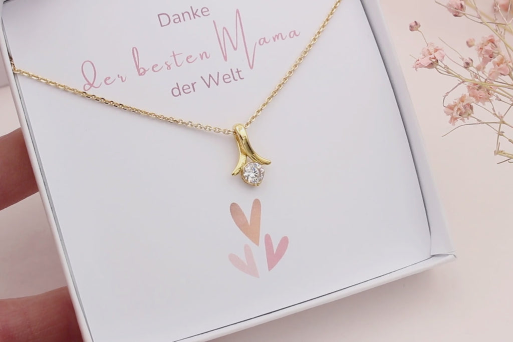 Video Mutter Tochter Kette aus 925 Silber vergoldet mit Anhänger und Schmuckstein