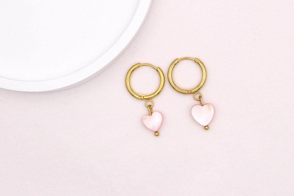 Creolen Herz Muschel Anhänger goldfarben